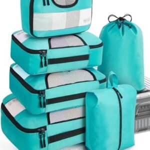Veken 6 Set Packing Cubes for Suitcases, Travel Essentials for Carry on Luggage, Suitcase Organizer Bags Set for Travel Accessories in 4 Sizes(Extra Large, Large, Medium, Small)，Cyan