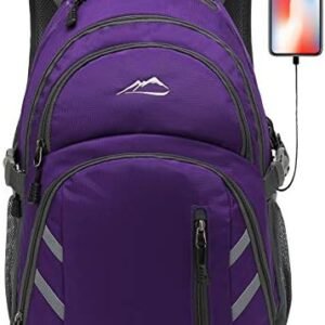 Backpack Bookbag for College Laptop Travel, Fit Laptop Up to 15.6 inch with USB Charging Port Multi Compartment Anti theft, Gift for Women Men (Purple)
