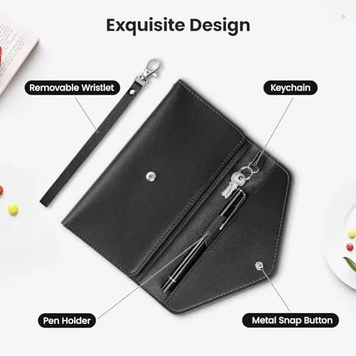 DTTO Passport Holder Travel Wallet for Women, Multi-purpose PU Leather Waterproof Passport Cover with Wrist Strap for Passport, Cards, Boarding Passes, Keys, Black - Image 3