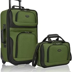 U.S. Traveler Rio Lightweight Carry-On Suitcase 20" Softside Expandable Design, Durable, Business and Travel, Green, Set