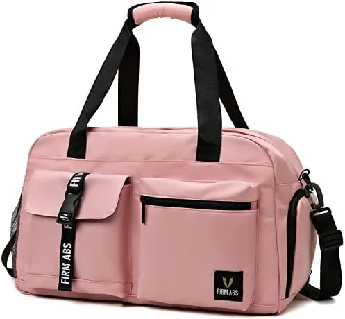 Gym Bag for Women and Men, Duffle Gag for Travel With Shoe Compartment and Wet Compartment, Used as a Overnight Bag (pink)