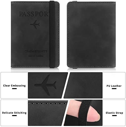 Passport Holder Cover, Wallet RFID Blocking Passport Case, Leather Card Case Passport Cover For Travel Accessories for Women Men-Black - Image 2