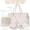 ETRONIK Weekender Overnight Bag for Women, Large Travel Duffle Bag with Shoe Compartment & Wet Pocket, Carry On Tote Bag Gym Duffel Bag with Toiletry Bags for Hospital 4 Pcs Set, Large Size, Beige - Image 8