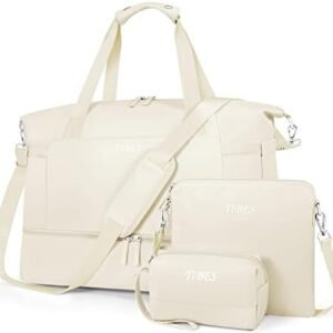 Gym Bag for Women Weekender Bag - Travel Duffle Bag with Waterproof Shoe Compartment 3pcs Set Carry On Overnight Bags for Business Trip Travel Gym Yoga Sports