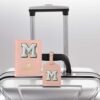 Initial Passport Cover Holder and Luggage Tag Set with Alphabet Chenille Letter Patch for Women Teenager Girls, PU Leather Traveling Bag Suitcase Identifier Pink M - Image 5