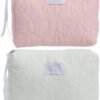 MHDGG 2 Pieces Makeup Bag Large Cosmetic Bag Capacity Travel Makeup Bag Organizer Cute Makeup Brushes Aesthetic Accessories Storage Bag for Women,White Pink