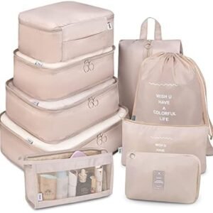 Packing Cubes for Travel, PACTIVE 9 Set Luggage Organizers with Toiletry Bag, Shoe Bag, Electronics Bag, Compression Cells, Travel Accessories Essentials