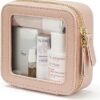 Small Makeup Bag for Purse Mini Cosmetic Bag Clear Pink Square Pouch for School Cute Leather Make Up Case Travel Organizer for Backpack Tiny Toiletry Bag with Zipper for Car Essentials Women Girls