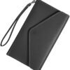 DTTO Passport Holder Travel Wallet for Women, Multi-purpose PU Leather Waterproof Passport Cover with Wrist Strap for Passport, Cards, Boarding Passes, Keys, Black