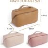 Portable Travel Makeup Bag Cosmetic Bag, Large Capacity Waterproof PU Leather Travel Makeup Bag With Compartments and Handle, Lay Flat Large Opening for Easy Access Brown Makeup Bag - Image 6