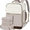 LOVEVOOK Travel Backpack for Women, TSA Carry On Backpack Flight Approved Luggage, 40L Water Resistant Personal Item Daypack Large Weekender Bag fit 17 inch Laptop with 3 Cubes, Beige-nude-coffee