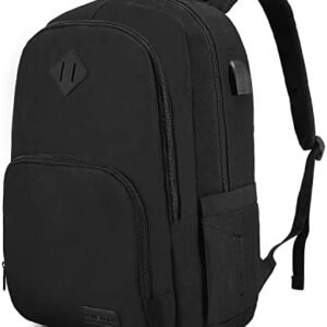 LOVEVOOK Black Backpack for Women Men, School Bookbag with Laptop Compartment for College Work Travel, Water Resistant Daypack, Fit 15.6" Laptop