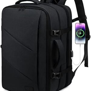 LOVEVOOK Carry on Backpack, Expandable 30-40L Travel Backpack Airline Approved, Waterproof Anti-Theft Backpack for Travel, 17 Inch Backpack with USB Port for Men & Women, Black