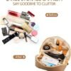 Portable Travel Makeup Bag Cosmetic Bag, Large Capacity Waterproof PU Leather Travel Makeup Bag With Compartments and Handle, Lay Flat Large Opening for Easy Access Brown Makeup Bag - Image 3