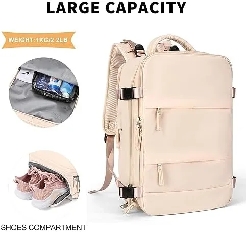 coowoz Large Travel Backpack For Women Men,Carry On Backpack,Hiking Backpack Waterproof Outdoor Sports Rucksack Casual Daypack Travel Essentials（Beige） - Image 3