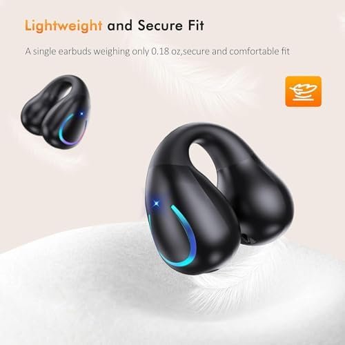 Open Ear Clip Wireless Earbuds Bluetooth 5.3, Sports Earphones Built-in Microphone with Earhooks & Ear Hook, Wireless Charging Case & Display, Waterproof Fitness Headphones for Running - Image 5