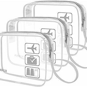 ANRUI TSA Approved Toiletry Bag, 3-PACK Same Size Clear Toiletry Bag with Handle