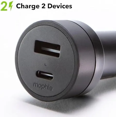 mophie 42W Dual USB-C + USB-A Car Charger, Universal AUX Compatibility, LED Indicator, Fast Charging, Multi-Device - Image 3