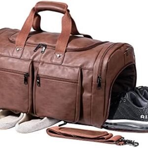 Travel Bag with Shoe Pouch,Weekender Overnight Bag Waterproof Leather Large Carry On Bag Travel Tote Duffel Bag