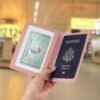 Passport Cover Case and Luggage Tag Set for Women Girls, Passport Book Holder with Personalized Chenille Letter Patch, Slim Travel Wallet Bag Suitcase Identifier, Pink, R - Image 4