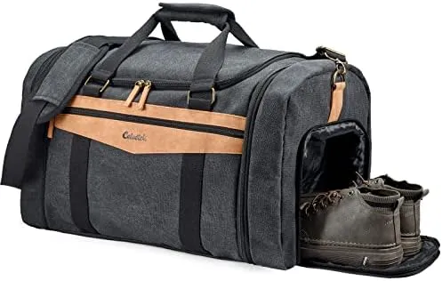 Canvas Duffle Bag for Travel - 45L Duffle Bag for Men Travel Duffel Bag Weekender Overnight Bag with Shoe Compartment Mens Travel Bag - Dark Grey