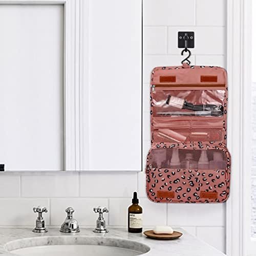 Hanging toiletry bag for Women,makeup travel bag,with Jewelry Organizer Compartment,Large Cosmetic Bag Travel Bathroom Shower Accessories (Leopard print pink, Large) - Image 8