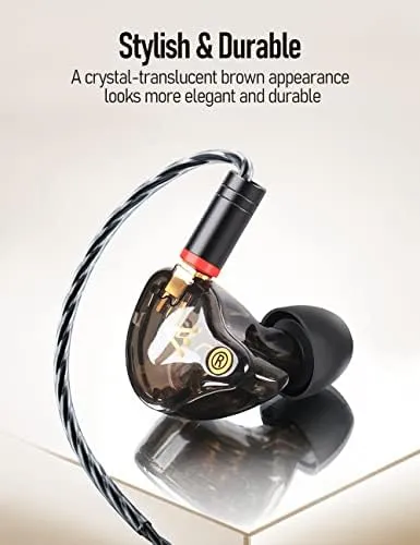 Vibes 201 Wired Earbuds in Ear Headphones, Noise Cancelling Bass Driven HiFi Earphones, Tangle-Free Braided Cord, Carry Case, Ear Buds Tips, 3.5mm Jack, Secure Fit (Clear Brown, No Mic) - Image 8