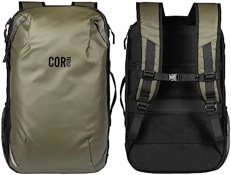 COR Surf Carry On Travel Backpack | NOW with Premium YKK Zippers | Flight Approved Carry On Laptop Backpack with Secret Passport Pockets | The Island Hopper (28L, Army Green)