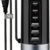 Universal USB & USB C Tower Fast Charging Station 6-Port 60W - Compact, Space-Saving Design with Multiple USB & USB-C Ports for All iPhone Galaxy Note Pixel iPad Multiple Devices