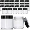 4oz Glass Clear Cosmetic Jars with Black Lids,Empty Small Glass Jars with Inner Liners,Round Travel Sample Container for Cream,Lotion,Ointments,Candle Making,Set of 25