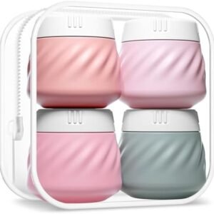 Gemice Travel Containers for Toiletries, Silicone Cream Jars TSA Approved Travel Size Containers with Toiletry Bag, Wide Mouth Leak-proof Travel Accessories with Lid for Cosmetic Cream (4 Pack)