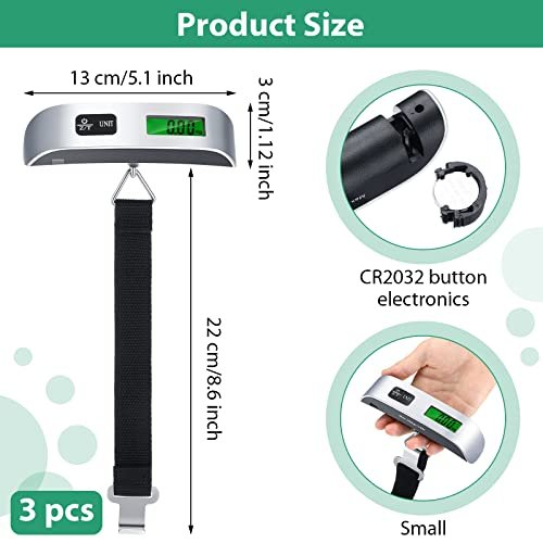 3 Pieces Digital Travel Luggage Scale 110 Lbs Hand Held Digital Weight Suitcase Scale Portable Baggage Travel Bag Scale with Hook, Battery Included - Image 2