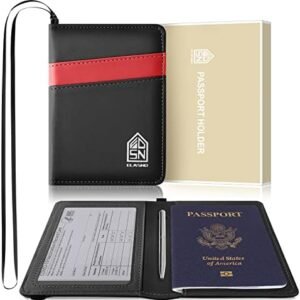 Passport Holder with Neck Lanyard, Passport Case Passport Cover with Pen, RFID Blocking Passport Wallet for Men and Women, Black