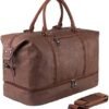 Leather Travel Bag with Shoe Pouch,Weekender Overnight Bag Waterproof Large Carry On Travel Tote Duffel Bag