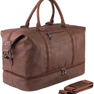 Leather Travel Bag with Shoe Pouch,Weekender Overnight Bag Waterproof Large Carry On Travel Tote Duffel Bag