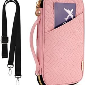RFID Family Travel Passport Holder for 6, Premium Portable Travel Document Organizer for Women, Zippered Passport Holder Wallet with Handle/Shoulder Strap
