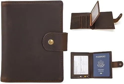 Polare Full Grain Leather Snap Passport and Vaccine Card Holder Combo RFID Blocking Travel Wallet Cover (Dark Brown) - Image 3