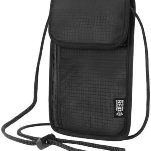 Family Passport Holder Neck Pouch, RFID Blocking Security Lightweight Cross Body Passport Travel Wallet, Slim Neck Wallet Gifts for Women Men(Black)