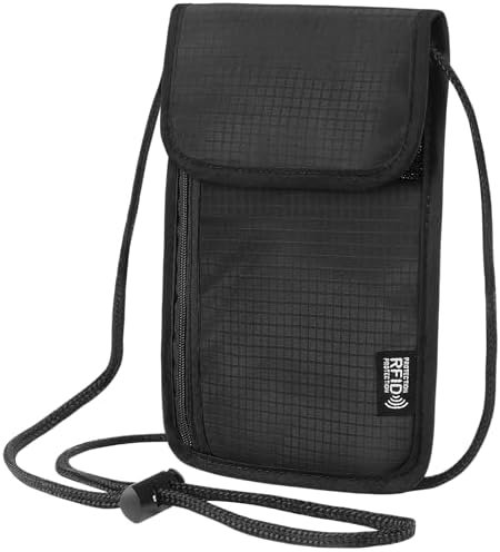 Family Passport Holder Neck Pouch, RFID Blocking Security Lightweight Cross Body Passport Travel Wallet, Slim Neck Wallet Gifts for Women Men(Black)