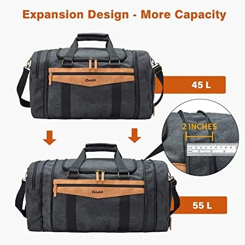 Canvas Duffle Bag for Travel - 45L Duffle Bag for Men Travel Duffel Bag Weekender Overnight Bag with Shoe Compartment Mens Travel Bag - Dark Grey - Image 4
