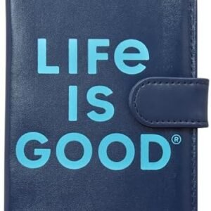 Life is Good Travel Passport Cover - Anti-Theft Passport Holder Wallet with Interior Card Slots, Magnetic Snap Closure, Navy