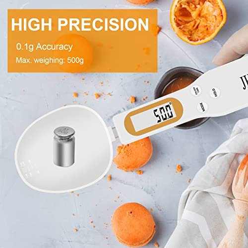 Spoon Scale,Electronic Food Scale 500g/0.1g Weighing for Grams and OZ,Digital Kitchen Scale with Handle Grip and Spout for Coffee Power,Pills,Tea,Flour,Oil,Baking (White) - Image 3