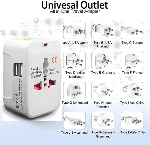 2 Pack Universal Travel Adapter, International Power Adapter with 2 USB Ports, Plug Adapter Travel Adapter Worldwide Universal Charger Power Adapter - for USA, EU, UK, AUS (Double U White 2) - Image 4