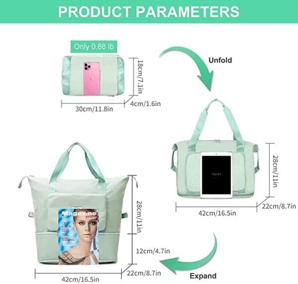 Foldable Travel Large Capacity Folding Travel Bag, Travel Lightweight Waterproof Carry Bag For Women Grey - Image 2