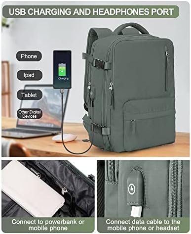 VGCUB Large Travel Backpack Bag for Women Men,Carry on Backpack,17 Inch Laptop Business Work Waterproof Backpack with Laptop Compartment,Person Item Flight Approved,Mochila de Viaje,Green - Image 4