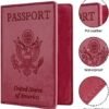 Passport and Vaccine Card Holder Combo, PU Leather Passport Holder with Vaccine Card Slot Passport Case Cover Protector Wine Red Passport Wallet for Men Women Family - Image 3