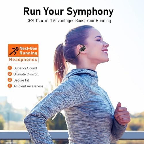 OpenComfy CF201 Wireless Running Headphones | Bluetooth | Open-Ear Headphones | 4-in-1 Advantage: Superior Sound | Ultimate Comfort | Secure Fit | Ambient Awareness | Black - Image 2