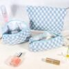 3Pcs Checkered Makeup Bag for Women Large Medium Small Blue Cosmetic Bag Set Travel Makeup Pouch for Purse Zipper Toiletry Organizer Cute Kawaii Aesthetic Trendy Travel Essentials Accessories - Image 7