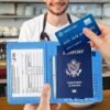 Passport and Vaccine Card Holder Combo, Leather Passport Wallet RFID Blocking with Elastic Strap & Pen Travel Passport Cover Case, Passport Holder with Vaccination Card Slot, Turquoise - Image 2