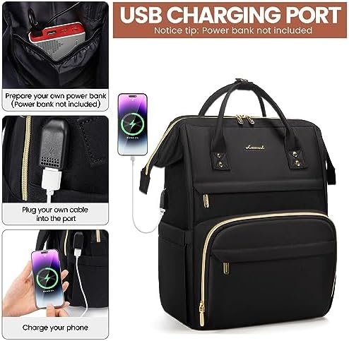 LOVEVOOK Laptop Backpack,15.6 Inch Professional Womens Purse Computer Bag Nurse Teacher Backpack,Waterproof College Work Bags Carry on Travel Back Pack with USB Port,Black - Image 3